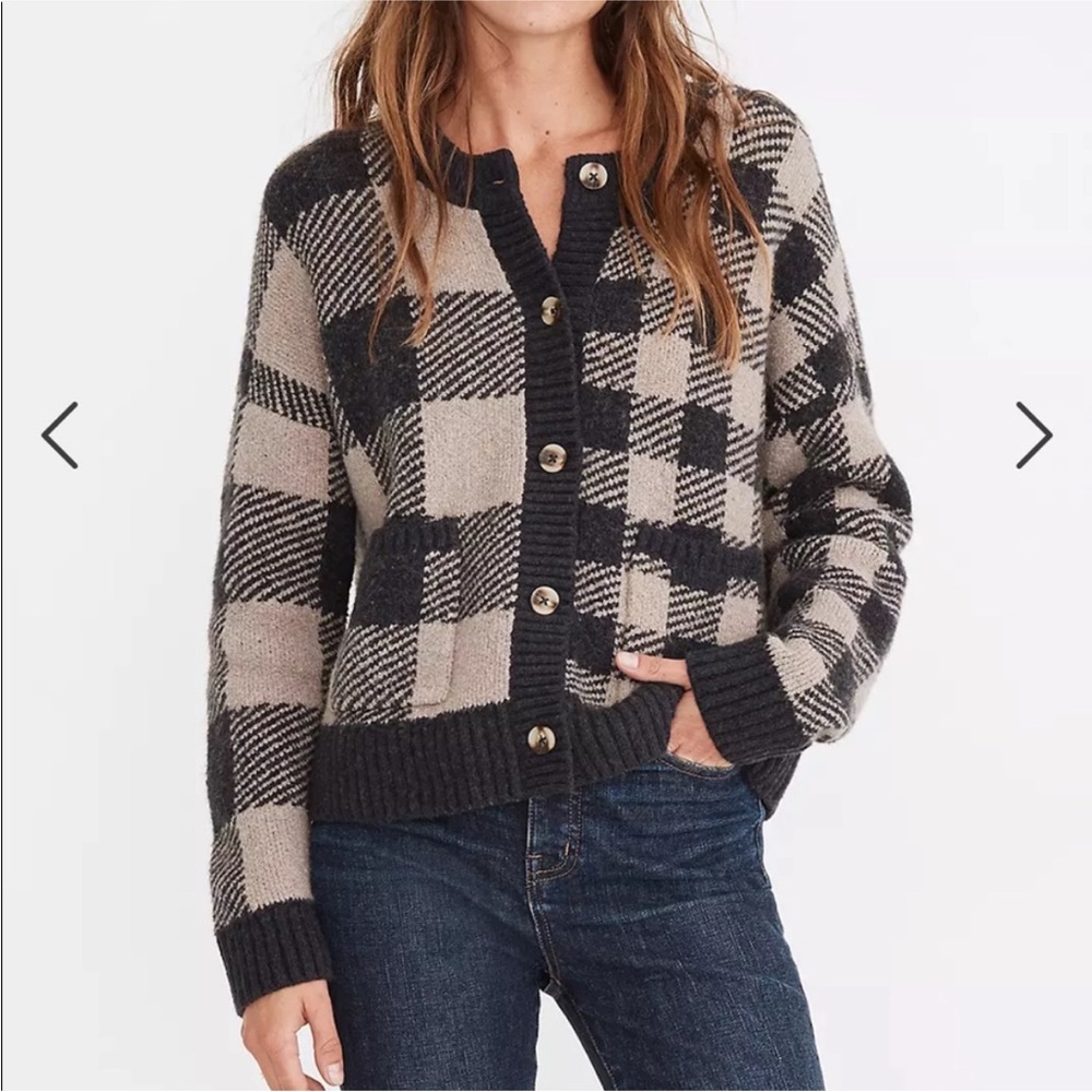 Madewell Plaid-Mix Colburne Cardigan Sweater in Coziest Textured Yarn Size S